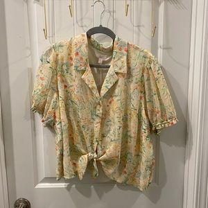 Lauren Conrad Tie Front Top, Watercolor Floral with Sparkle, XXL Plus Size NWT